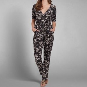 Abercrombie & Fitch Black Floral Jumpsuit Overalls